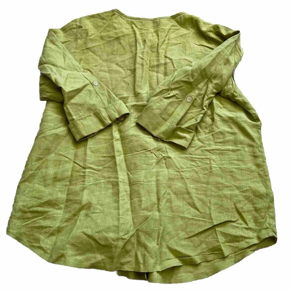 FLAX 100% LINEN BUTTON DOWN TOP SIZE LARGE LAGENLOOK MINIMALIST SOPHISTICATED - Picture 2 of 7
